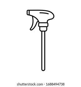 Separate nozzle spray with tube. Linear icon of plastic hand sprayer. Black simple illustration of manual tool for water, liquid, disinfectant. Contour isolated vector image on white background