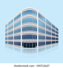 separate office building with reflection n perspective on blue background