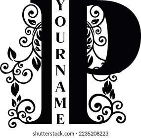 Separate P Letter Sublimation Vector design file, for mug, t-shirt, Flower vase, pillow case