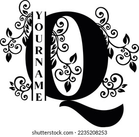 Separate Q Letter Sublimation Vector design file, for mug, t-shirt, Flower vase, pillow case