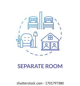 Separate Raum blauen Konzept Symbol. Selbstisolation drinnen. Schutz der persönlichen Gesundheit. Familienwohnung. Dünne zeilige Illustration in Quarantäne. Vektorillustration einzeln Umriss-RGB-Farbzeichnung