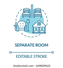 Separate room turquoise concept icon. Self isolation indoors. Protection for personal health. Quarantine idea thin line illustration. Vector isolated outline RGB color drawing. Editable stroke