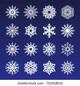 Separate Snowflakes Doodles icon white Vector Rustic christmas clipart new year snow crystal illustration in flat style eps10