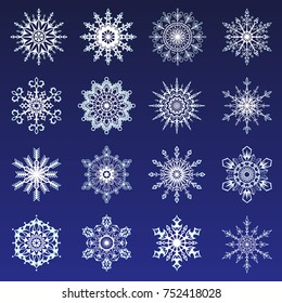 Separate Snowflakes Doodles icon white Vector Rustic christmas clipart new year snow crystal illustration in flat style eps10