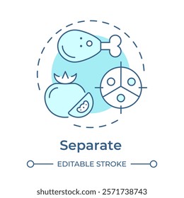 Separate soft blue concept icon. Food management, portion control. Nutrition, diet. Round shape line illustration. Abstract idea. Graphic design. Easy to use in infographic, presentation