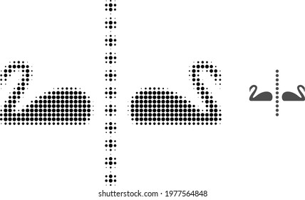 Separate swans halftone dotted icon illustration. Halftone array contains round dots. Vector illustration of separate swans icon on a white background. Flat abstraction for separate swans symbol.