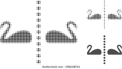 Separate swans halftone dotted icon. Halftone pattern contains round points. Vector illustration of separate swans icon on a white background.