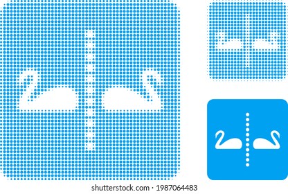 Separate swans halftone dotted icon. Halftone pattern contains round points. Vector illustration of separate swans icon on a white background.