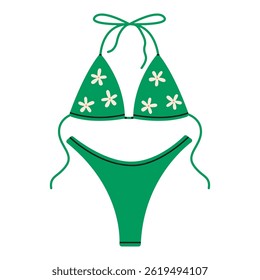 Separate swimsuit with a floral print. Summer womens clothing for swimming. Flat vector illustration isolated on white background.