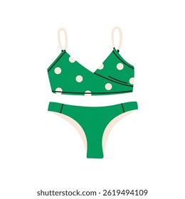 Separate swimsuit with polka dot print. Summer womens clothing for swimming. Flat vector illustration isolated on white background.