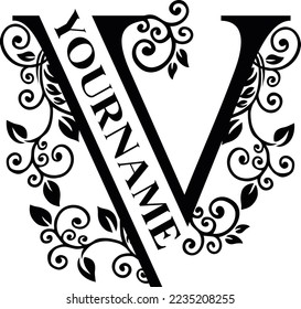 Separate V Letter Sublimation Vector design file, for mug, t-shirt, Flower vase, pillow case