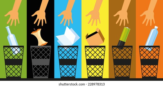 Separate Waste Collection And Sorting Waste For Recycling. Vector Illustration