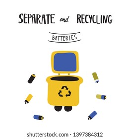 Separate waste  and recycling vector hand drawn illustration with lettering