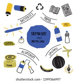 Separate waste  and recycling vector illustration.