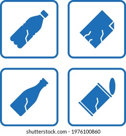 Separate waste sorting for recycling for kitchen and food cookery. Information stickers. Caring for the environment. Flat minimalistic vector icons set.