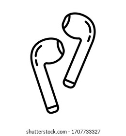 Separate wifi headphones. Linear icon of wireless earphones for use audio, answer calls. Black illustration of accessory for smartphone, mobile devices. Contour isolated vector on white background