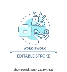 Separate Arbeit und persönliches Leben türkis Konzept Symbol. Professionell distanzierte abstrakte Idee dünne Linie Illustration. Einzeln Umrisszeichnung. Bearbeitbarer Strich. Arial, Myriad Pro Fett Schriftarten verwendet