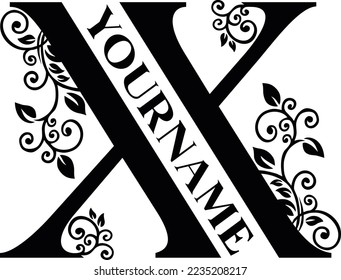 Separate X Letter Sublimation Vector design file, for mug, t-shirt, Flower vase, pillow case