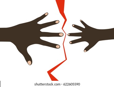 Separated adult and child african american hands separated by the broken line