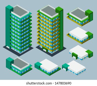 separated isometric building/apartment, its height is easily customize