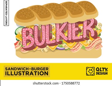 Separated layers of sandwich illustration elements, they could be used on menu, poster and any fast-food project. 
