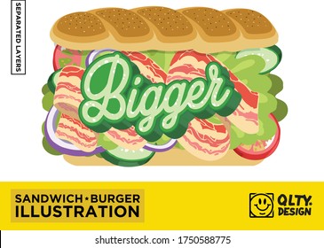 Separated layers of sandwich illustration elements, they could be used on menu, poster and any fast-food project. 