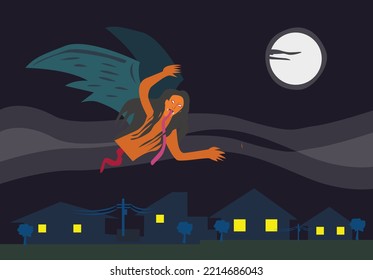 Ein separater Teil des Tang oder Mananganggal der philippinischen Folkflore fliegt, um sein Opfer zu finden. Bearbeitbare Clipart Art.