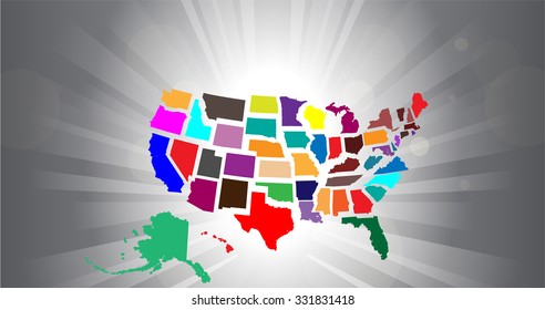 Separated State Maps & Background  - Vector Illustration