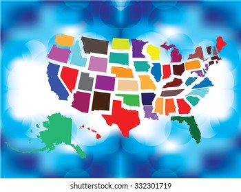 Separated State Maps & Background  - Vector Illustration