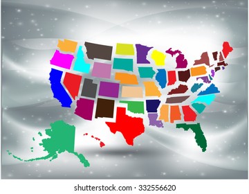 Separated State Maps & Background  - Vector Illustration
