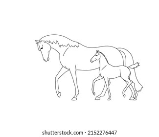 Separately editable vector line images, mare with foal