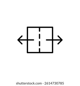 Separating arrow in two part icon black and white vector sign