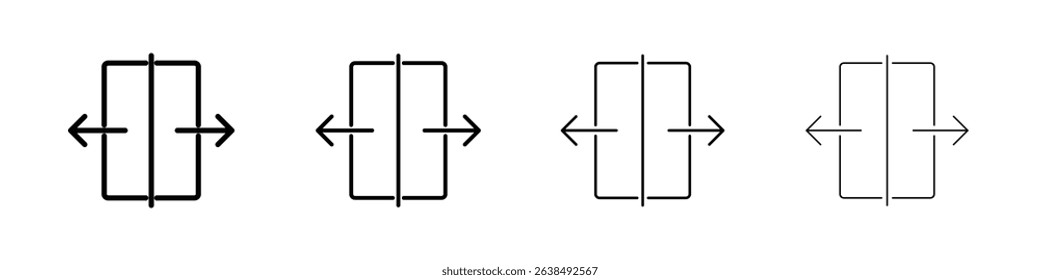 Separating arrow in two part icon Outline sign symbol set