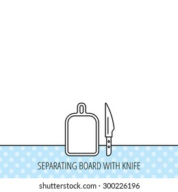 Separating board icon. Kitchen knife sign. Circles seamless pattern. Background with icon. Vector