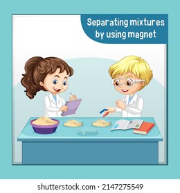 Separating mixtures by using magnet illustration