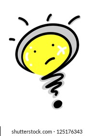 Separation Concept and Hot Idea, A Funny Cartoon of Glowing Yellow Electric Light Lu lb Inside A Question Symbol