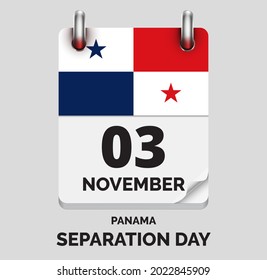 Separation Day ,Panama -November 3, days of year flat realistic calendar icon Separation Day vector image with Panama flag