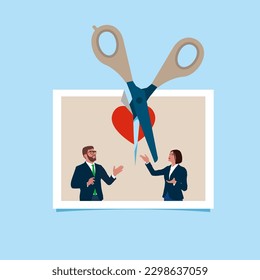 Separation ex-wife and husband. Crisis relationship. Unhappy love.  Modern vector illustration in flat style