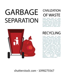 Separation of garbage. Icons for the waste basket. Isolated elements. Vector illustration
