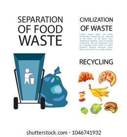 Separation of garbage. Icons of garbage and waste. Isolated elements. Vector illustration

