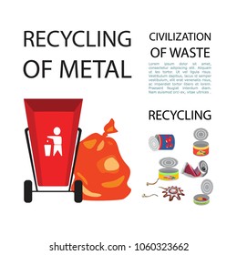 Separation of garbage. Icons of garbage and waste. Isolated elements. Vector illustration

