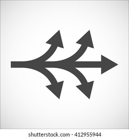 Separation icon with arrows explanation. Complication, forking, branching. Diversification process in business. Split from single to many. From simple to complex arrow diagrams.