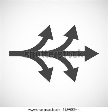 Separation icon with arrows explanation. Complication, forking, branching. Diversification process in business. Split from single to many. From simple to complex arrow diagrams.