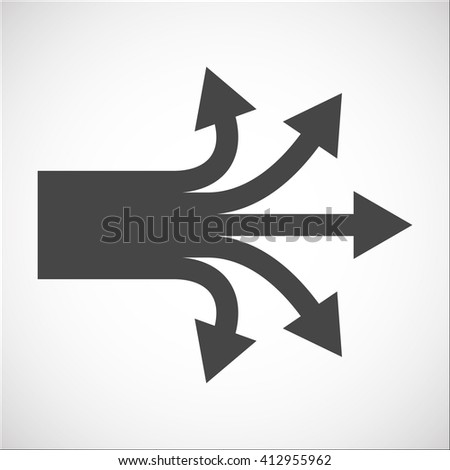 Separation icon with arrows explanation. Complication, forking, branching. Diversification process in business. Split from single to many. From simple to complex arrow diagrams.