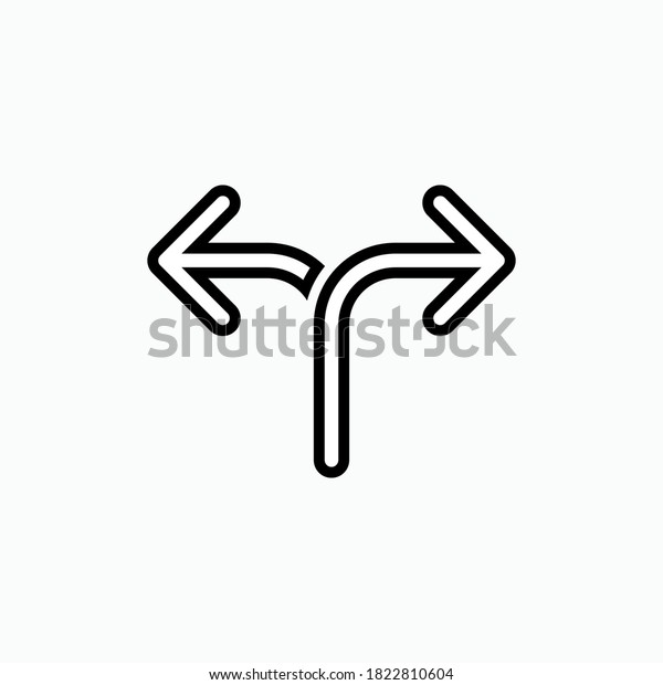 Separation Symbol Junction Separation Two Paths Ways Thin Line Flat Color Icon Linear Vector