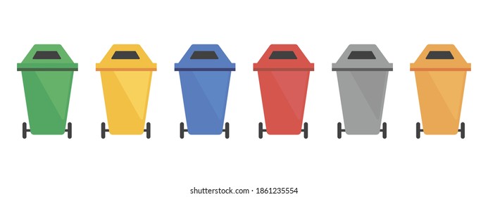 Separation of waste. Separation of waste into garbage cans. Modern illustration. Sorting waste for recycling - plastic, glass, metal, paper,e-waste, organic.. Recycling. Colored trash containers.