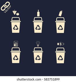 Separation of waste on garbage bins. Sorting waste for recycling. 