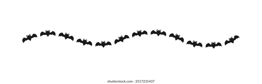 Separator Border illustration line of bat icon silhouette pattern for Halloween day concept of autumn season