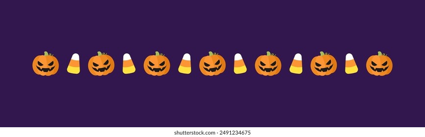 Línea de la ilustración del borde del separador de la linda jota o linternas, maíz del caramelo, patrón del truco o del regalo para el concepto del día de Halloween de la estación del otoño