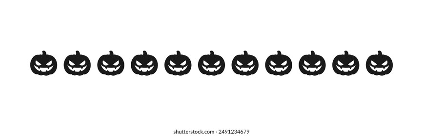 Separator Border illustration line of cute jack o lanterns, evil pumpkin, trick or treat silhouette pattern for Halloween day concept of autumn season